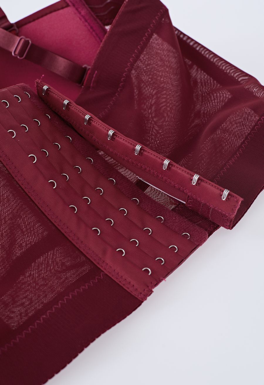 Solid Color Underwire Bustier Crop Top in Burgundy