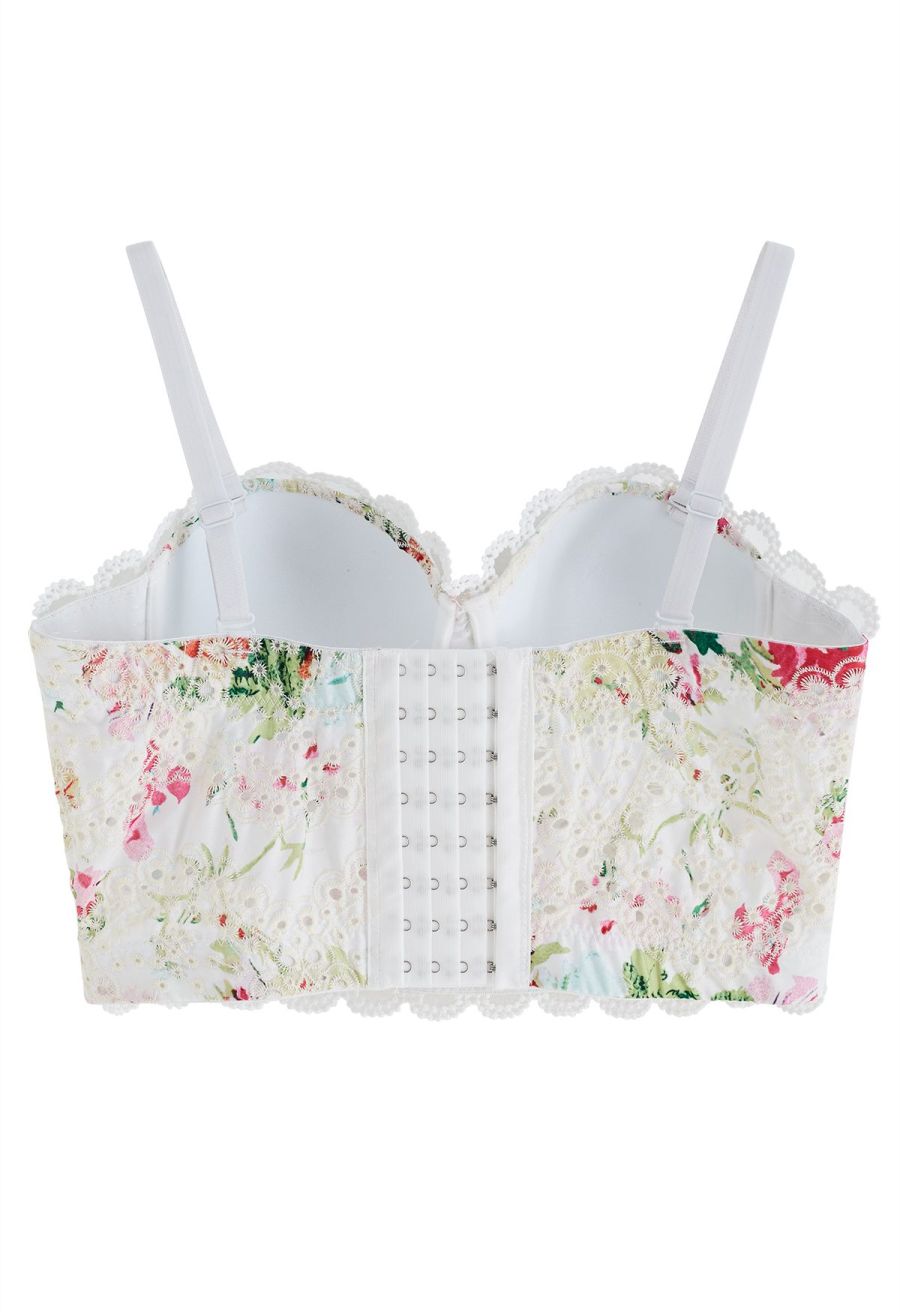 Monet Garden Floral Embroidered Bustier Crop Top