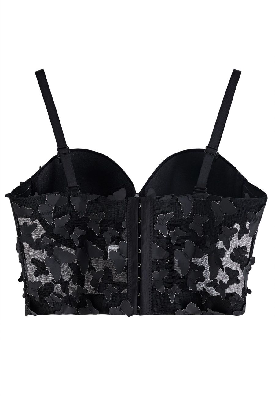 Butterfly Appliques Bustier Crop Top in Black
