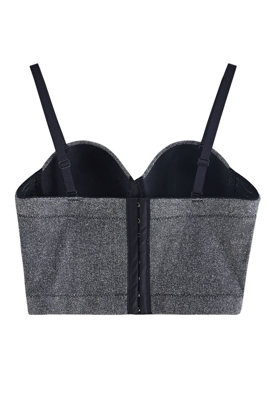Dazzling Shiny Bustier Crop Top in Smoke