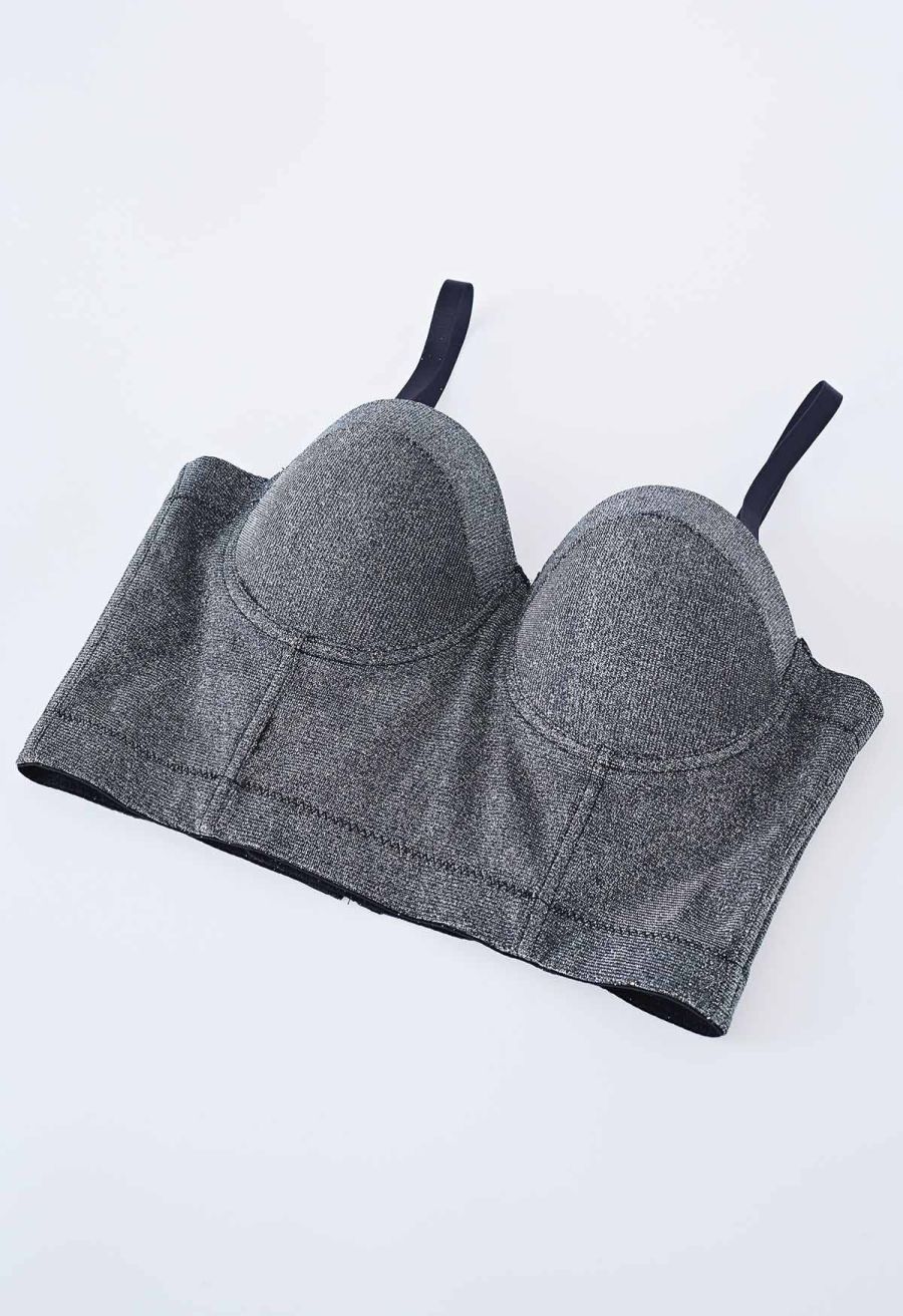 Dazzling Shiny Bustier Crop Top in Smoke