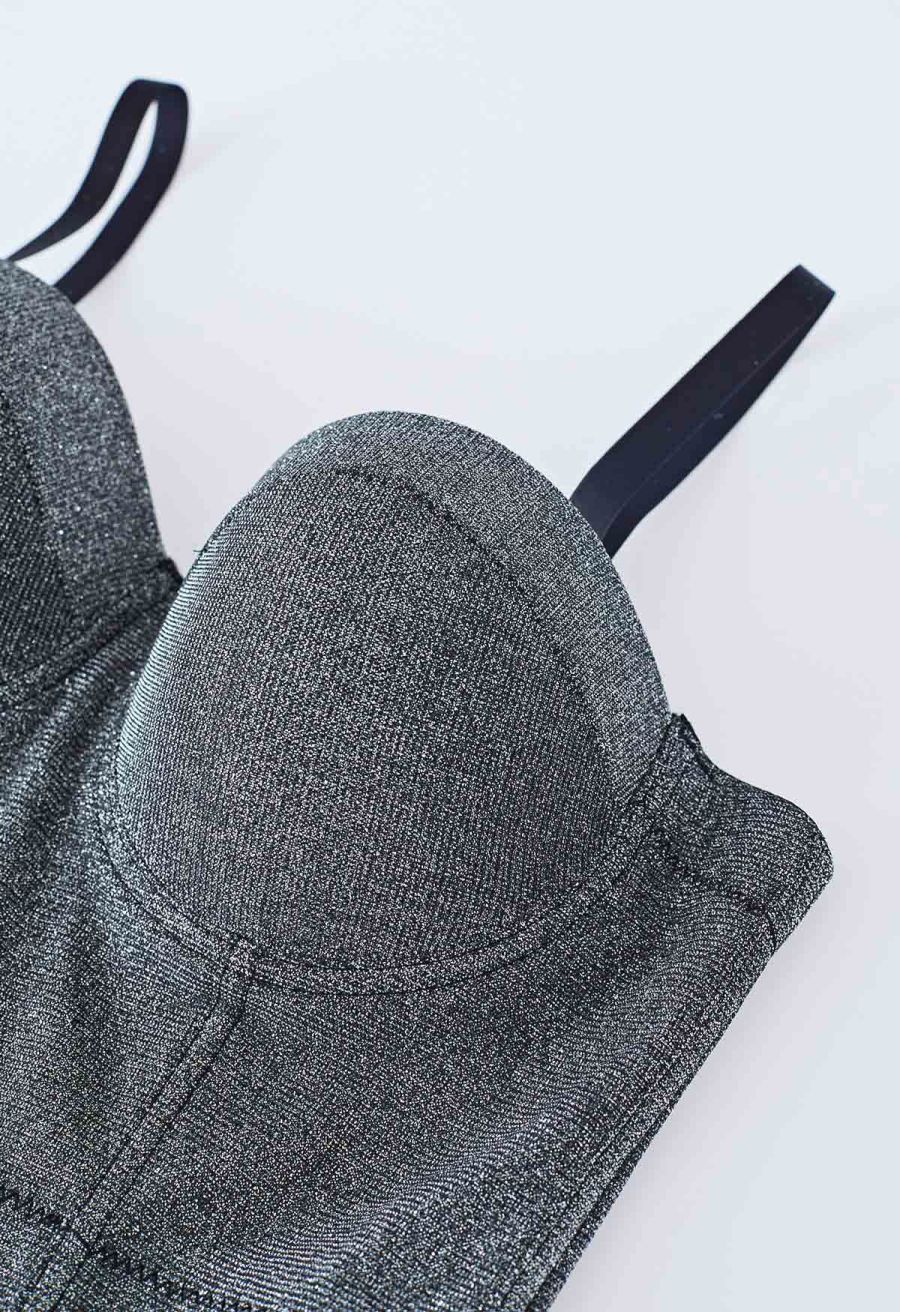 Dazzling Shiny Bustier Crop Top in Smoke