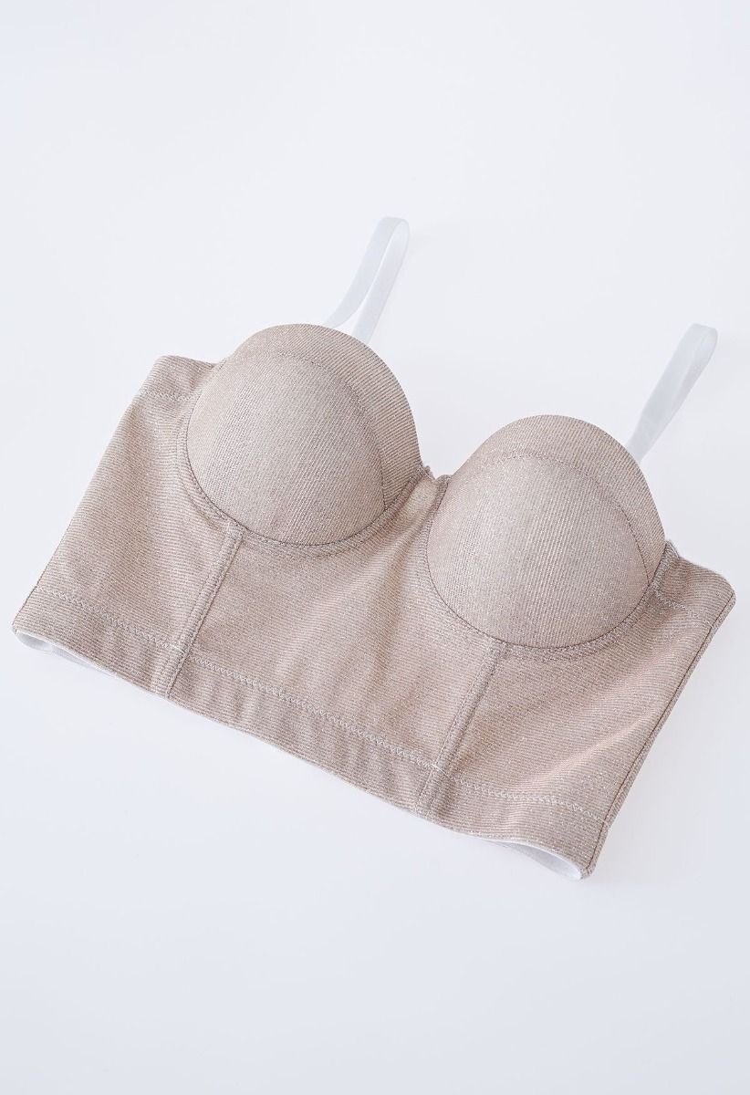 Dazzling Shiny Bustier Crop Top in Apricot