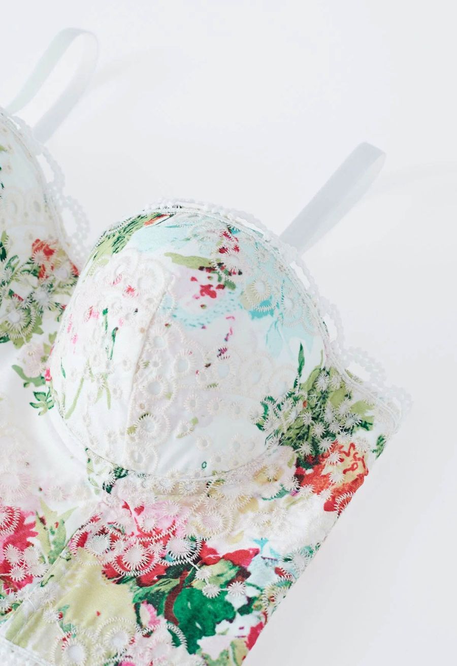 Monet Garden Floral Embroidered Bustier Crop Top