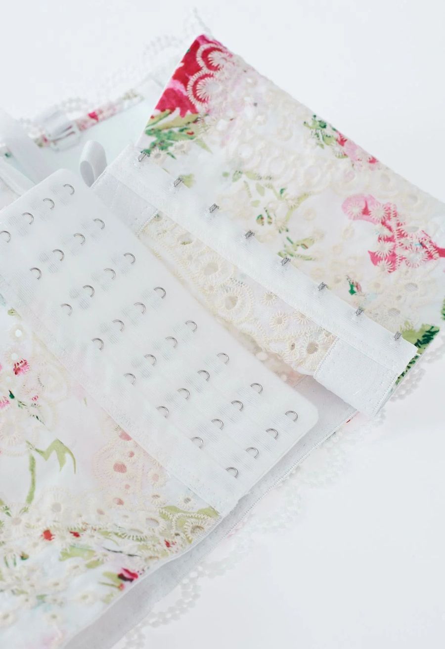 Monet Garden Floral Embroidered Bustier Crop Top