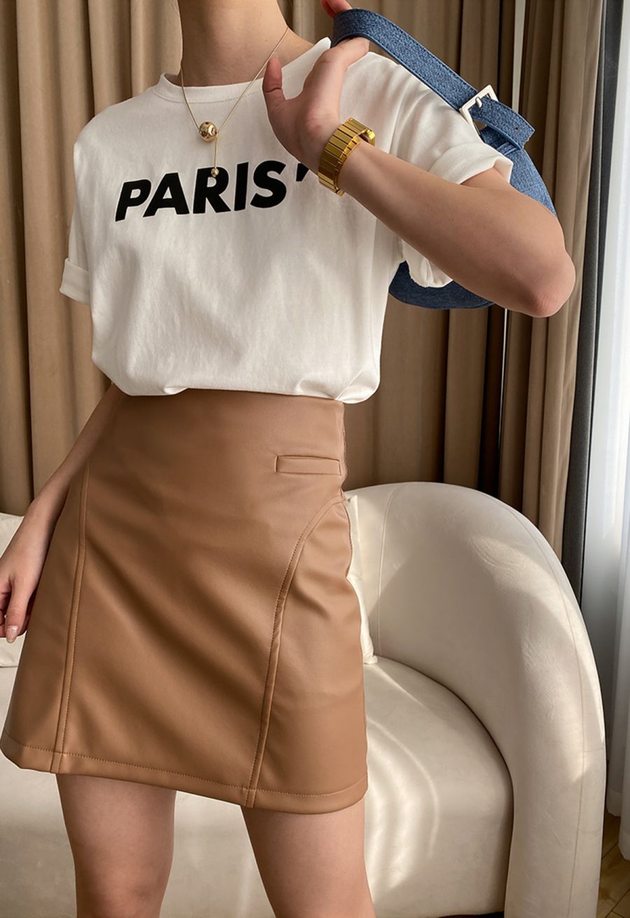 Paris Print Round Neck T-Shirt in White