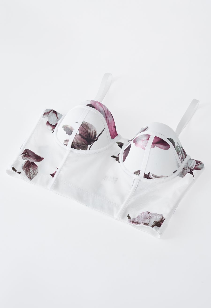 Blooming Flower Bustier Crop Top in White