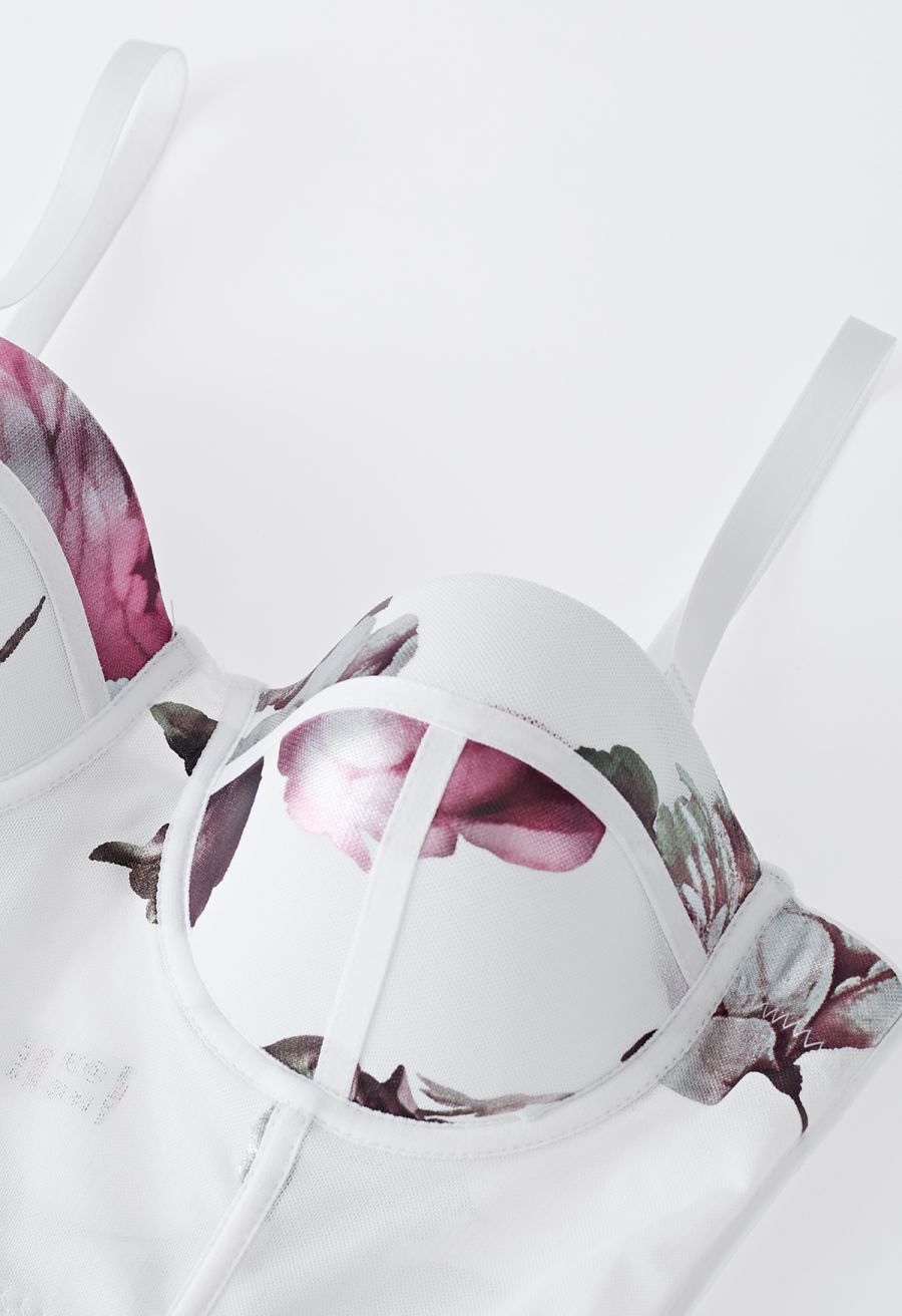 Blooming Flower Bustier Crop Top in White