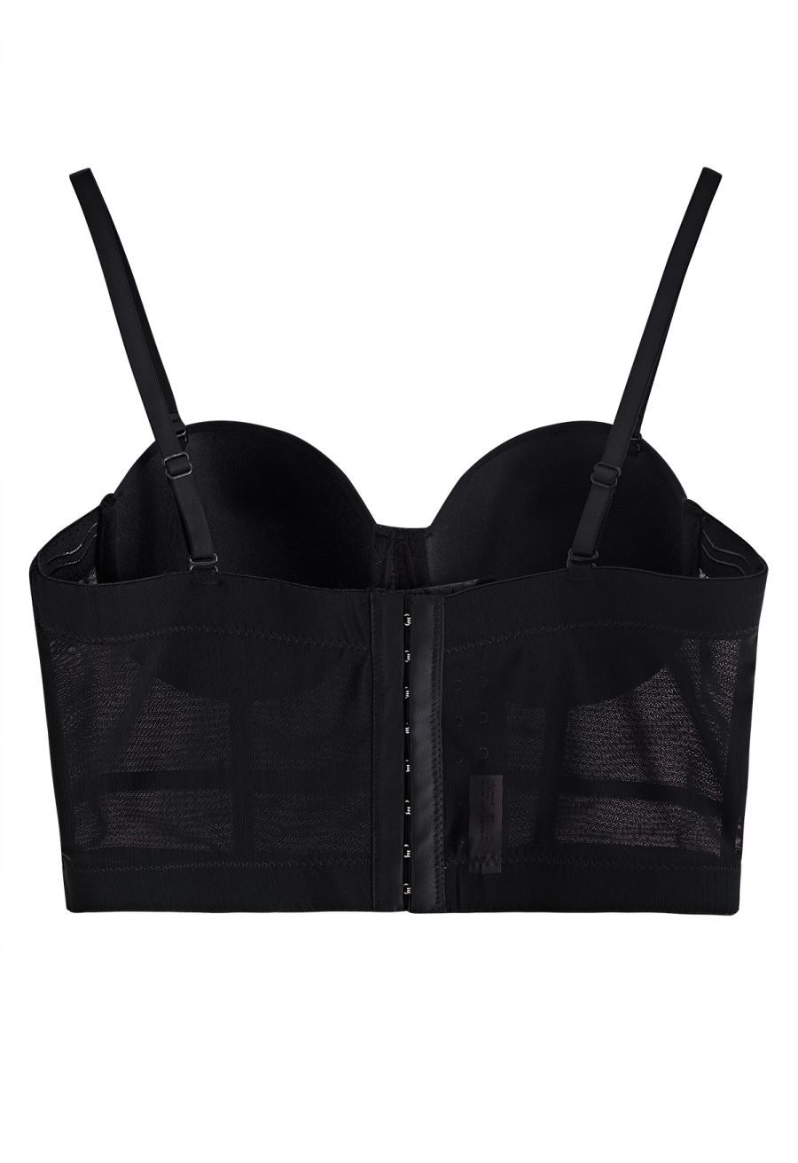 Solid Color Underwire Bustier Crop Top in Black