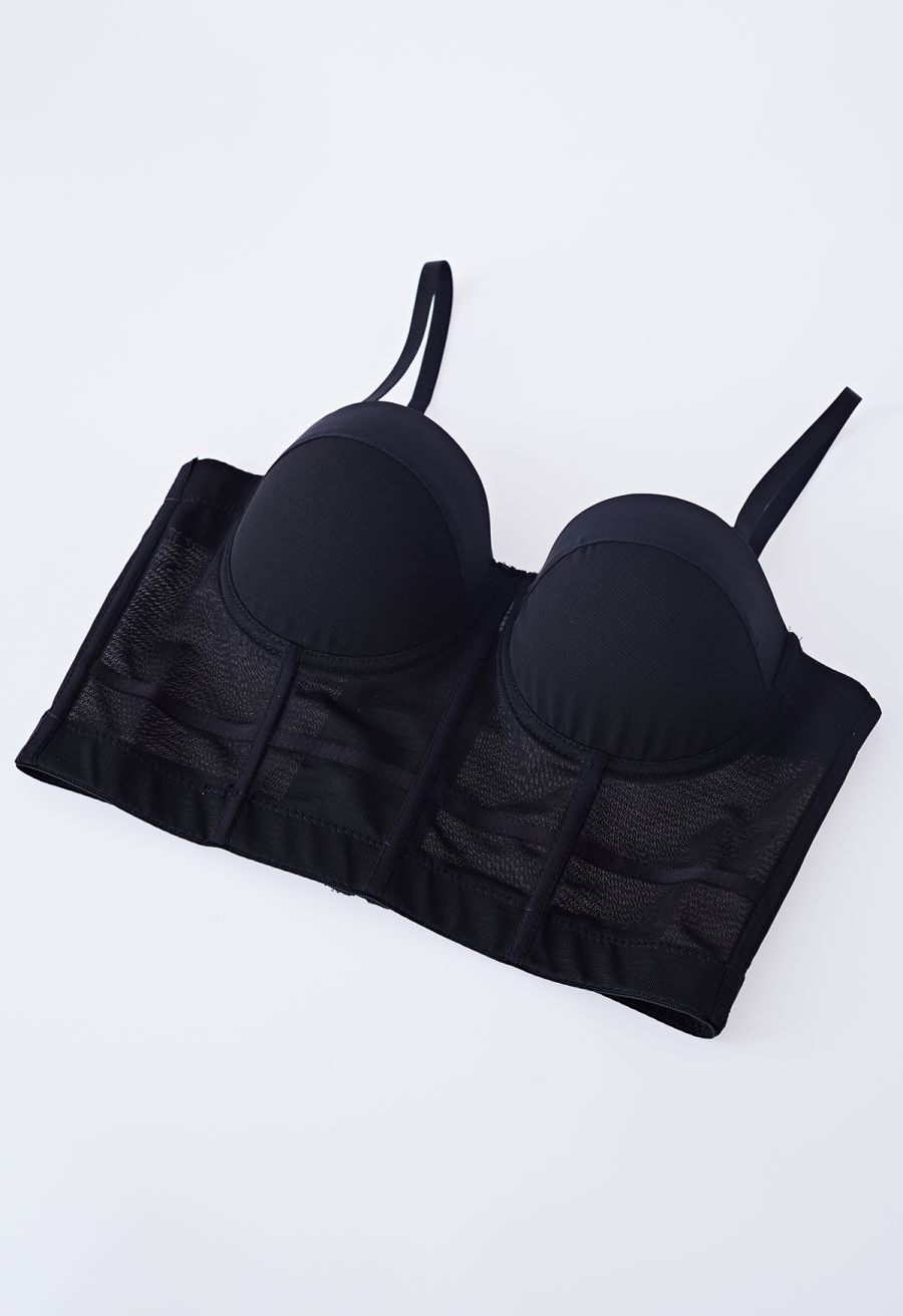 Solid Color Underwire Bustier Crop Top in Black