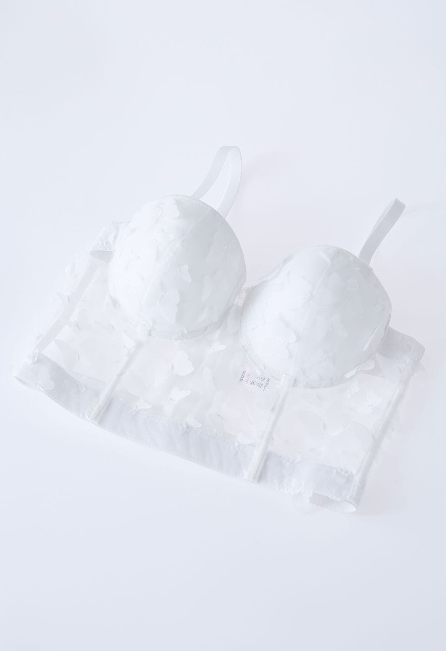 Butterfly Appliques Bustier Crop Top in White