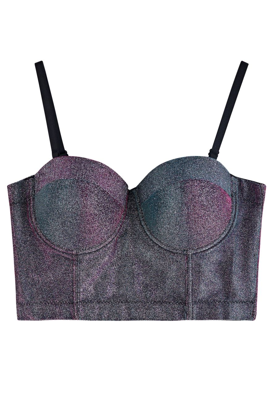 Dazzling Shiny Bustier Crop Top in Purple