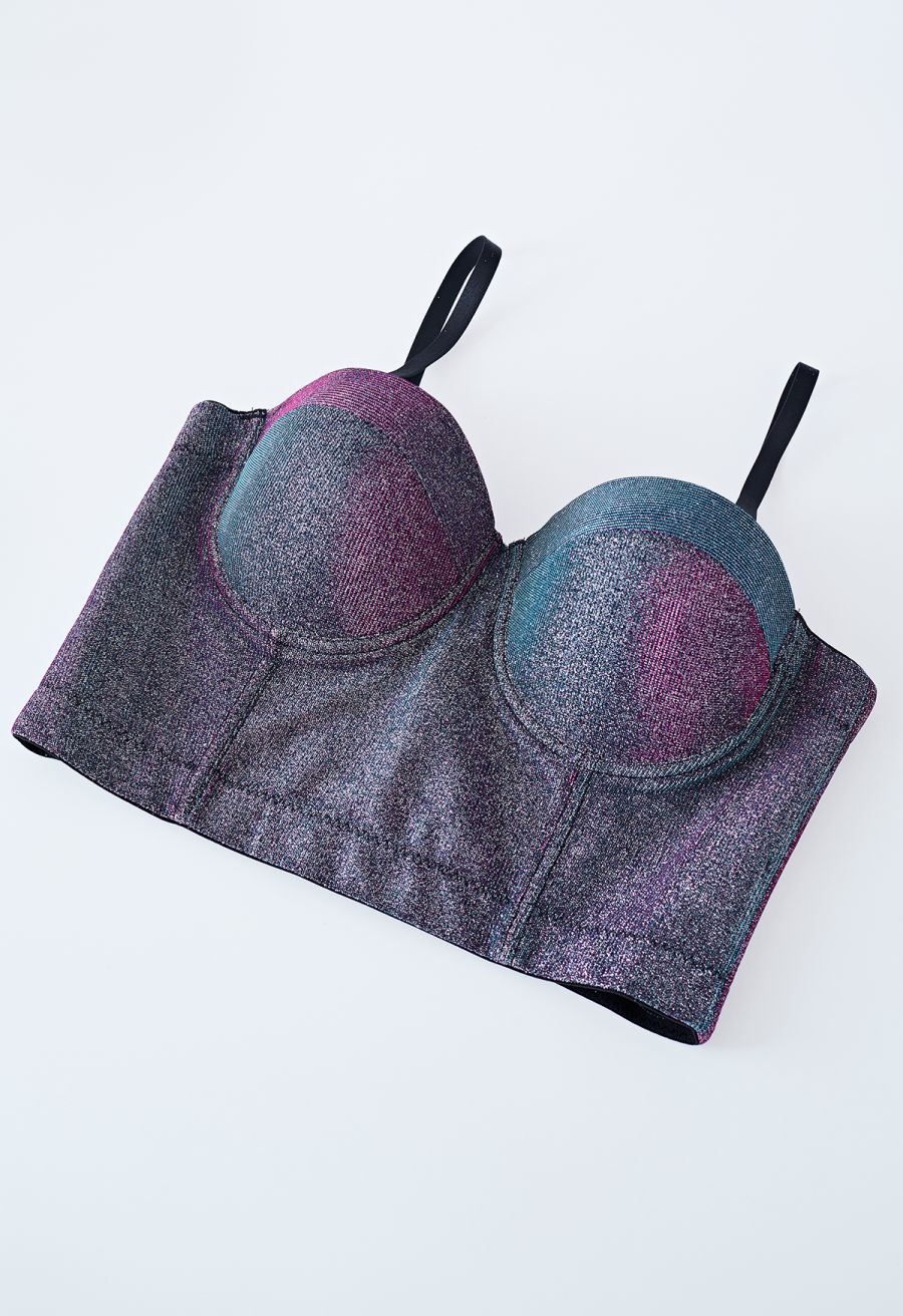 Dazzling Shiny Bustier Crop Top in Purple