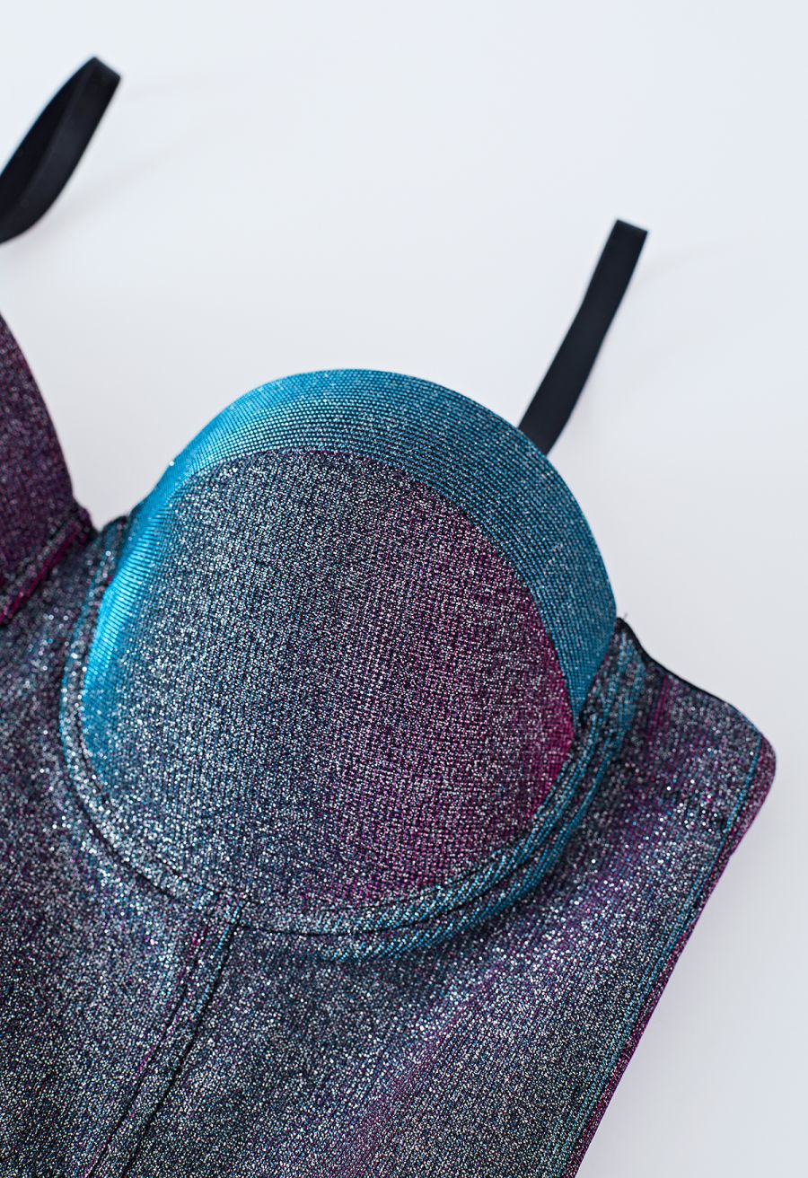 Dazzling Shiny Bustier Crop Top in Purple