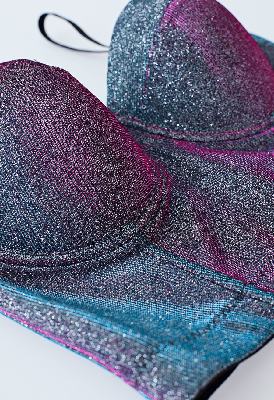 Dazzling Shiny Bustier Crop Top in Purple