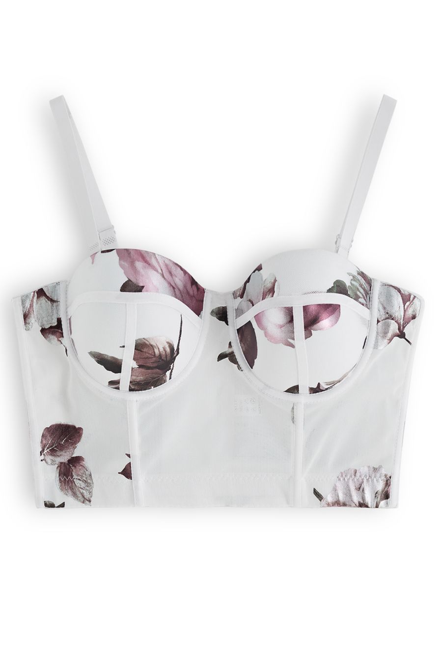 Blooming Flower Bustier Crop Top in White