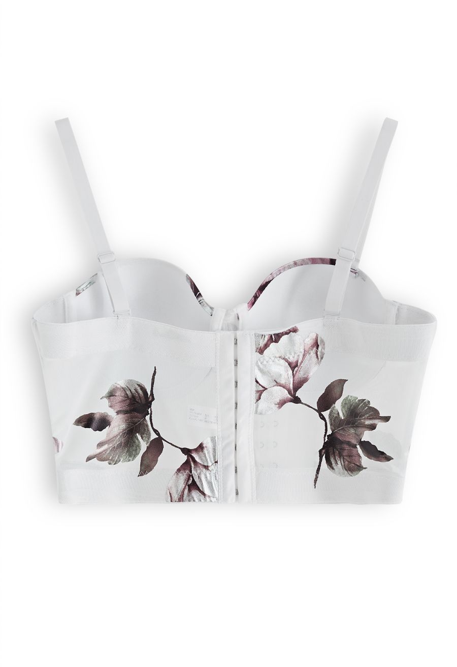 Blooming Flower Bustier Crop Top in White