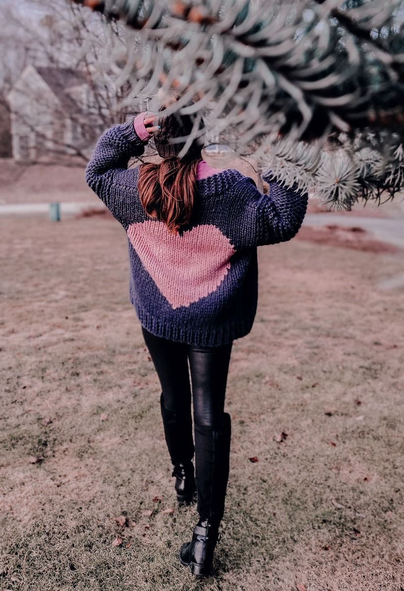 Key to My Heart Hand Knit Chunky Cardigan in Navy
