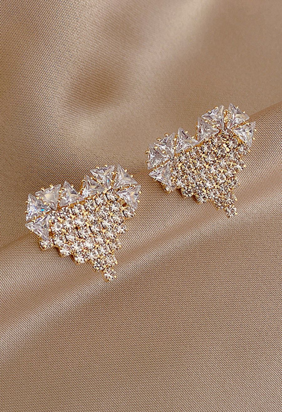 Glaring Zircon Rhinestone Heart Earrings