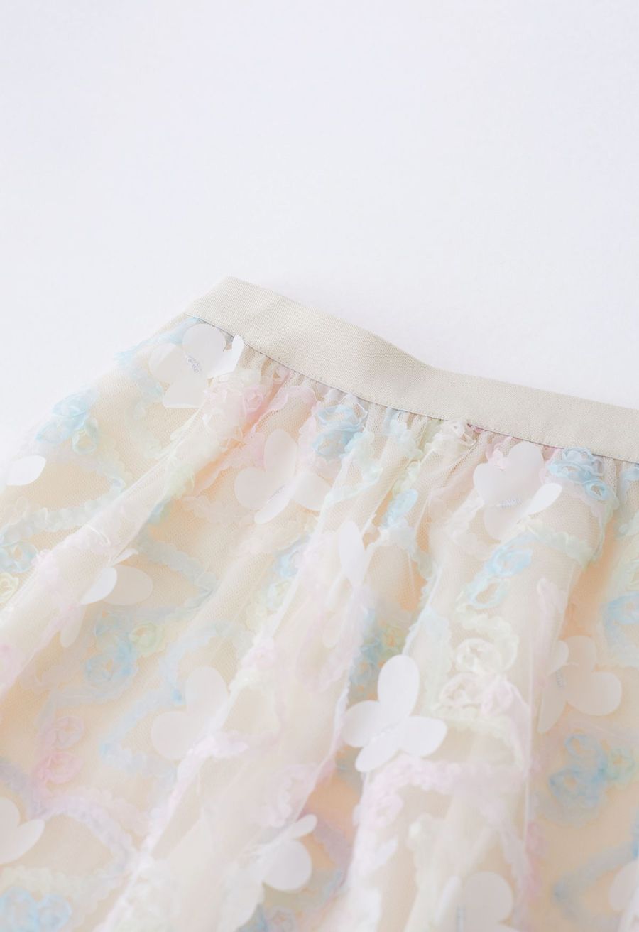 Lively Butterfly Mesh Tulle Skirt in Light Yellow