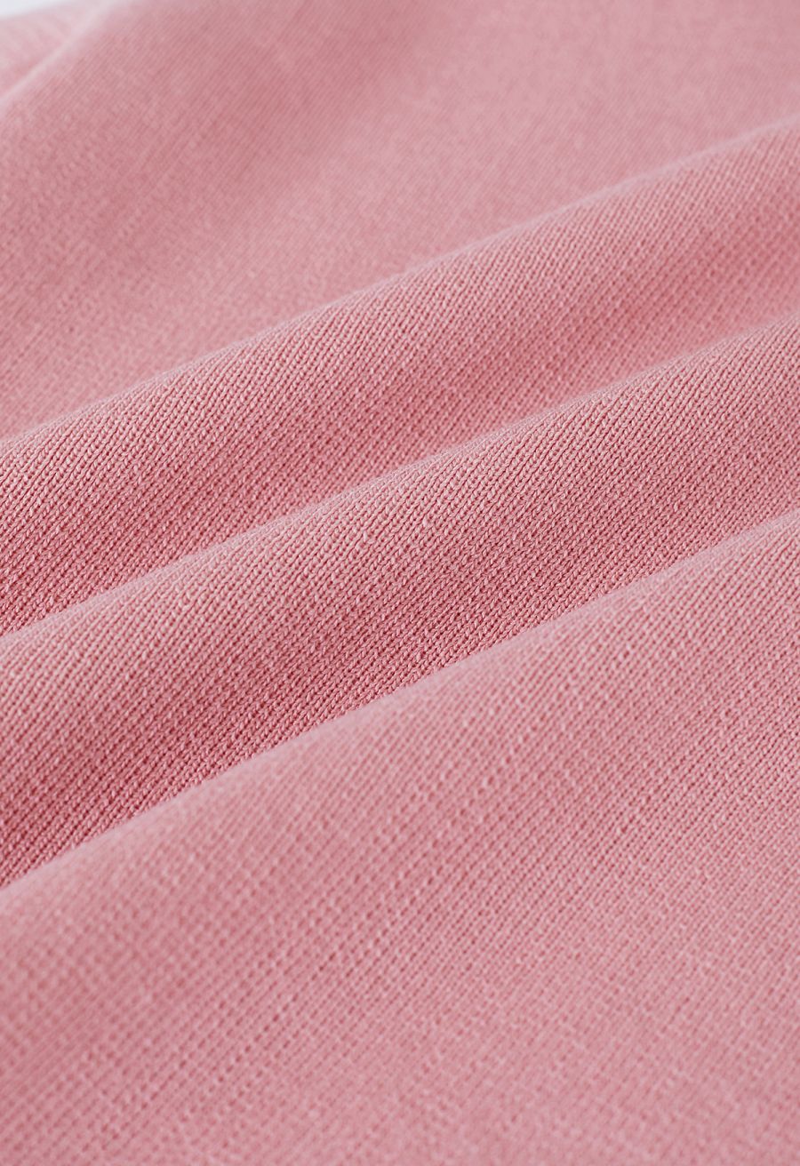 Asymmetric Halter Neck Knit Crop Top in Pink