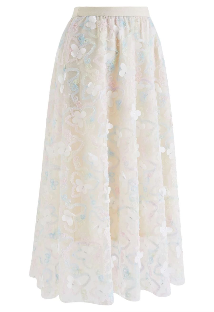 Lively Butterfly Mesh Tulle Skirt in Light Yellow
