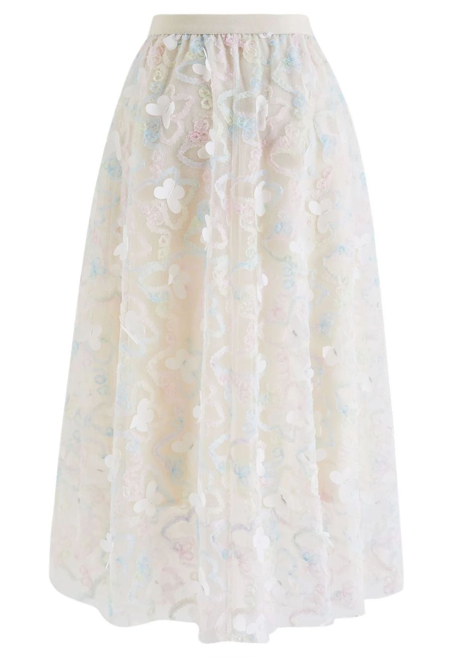 Lively Butterfly Mesh Tulle Skirt in Light Yellow