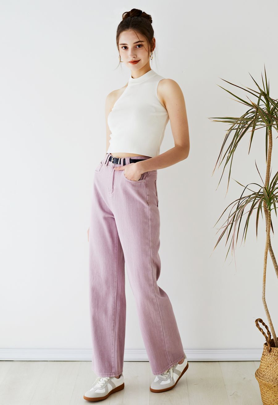 Asymmetric Halter Neck Knit Crop Top in White
