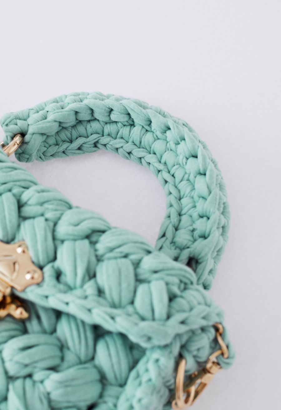 Braided Chunky Knit Mini Bag in Mint