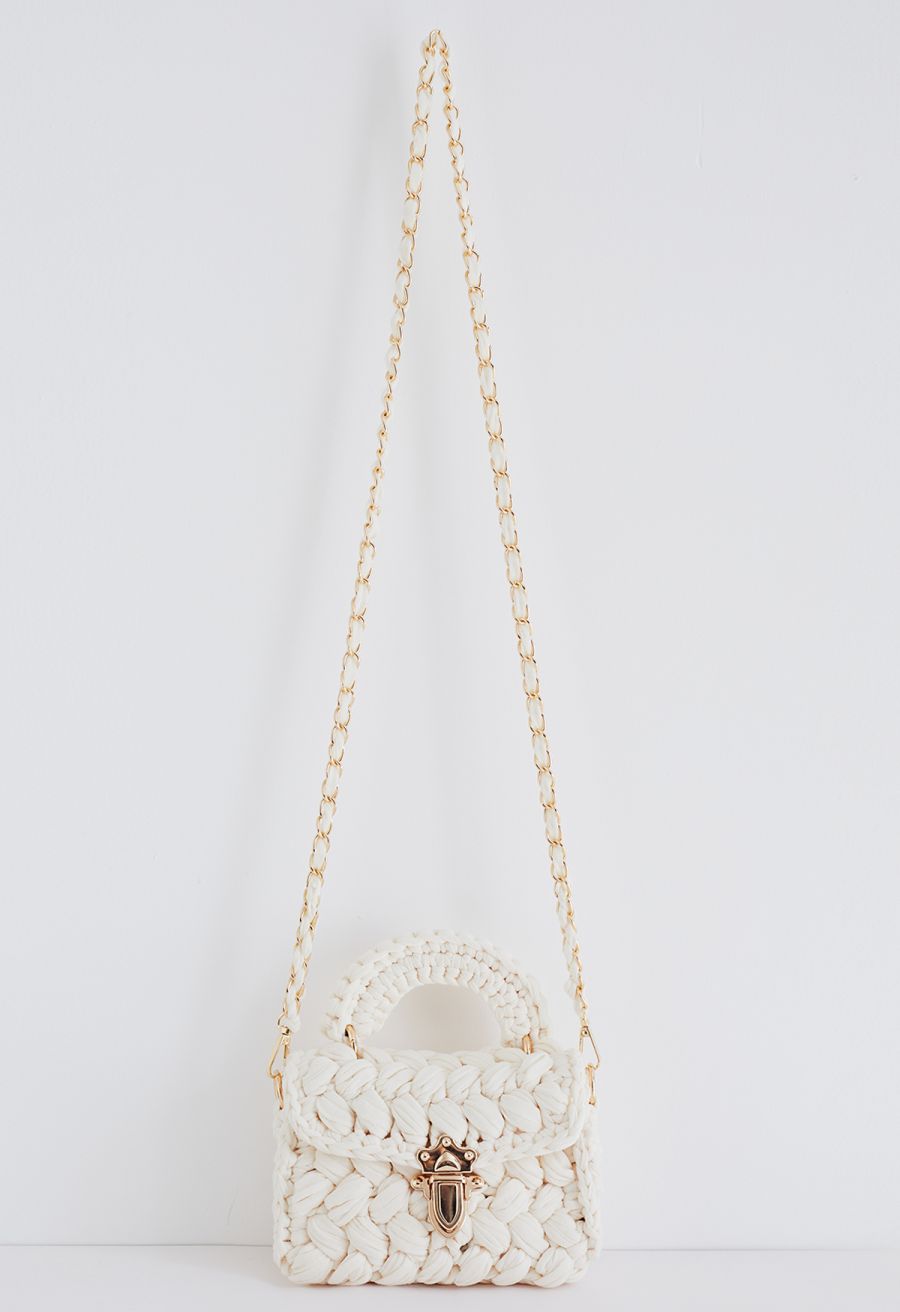 Braided Chunky Knit Mini Bag in Cream