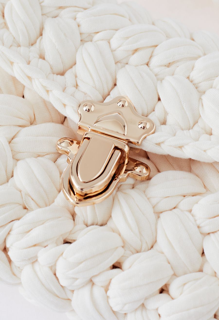 Braided Chunky Knit Mini Bag in Cream