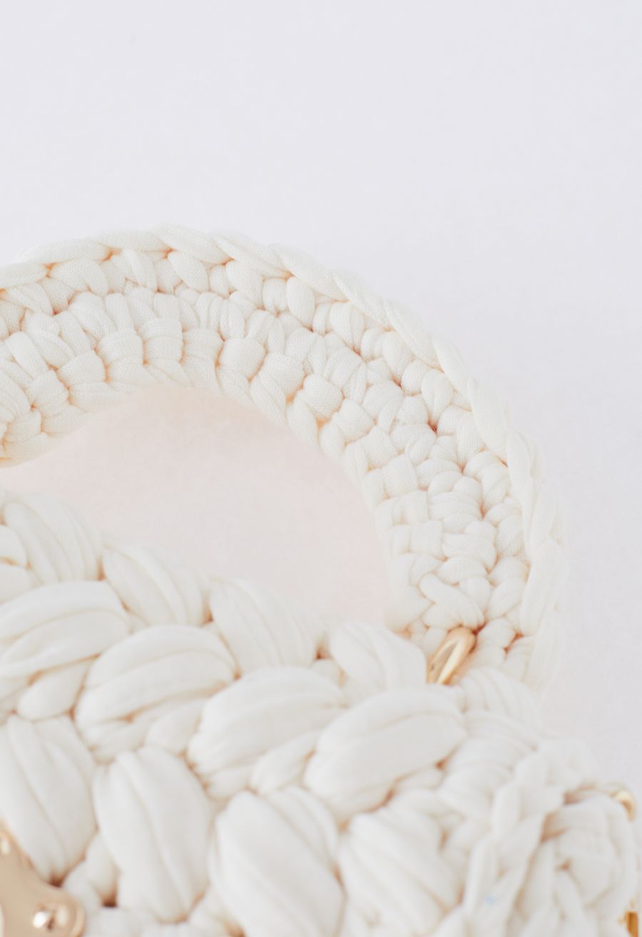 Braided Chunky Knit Mini Bag in Cream