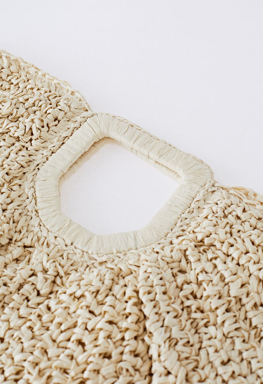 Semicircle Woven Straw Handbag in Camel