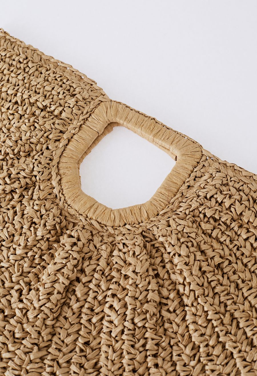 Semicircle Woven Straw Handbag in Tan