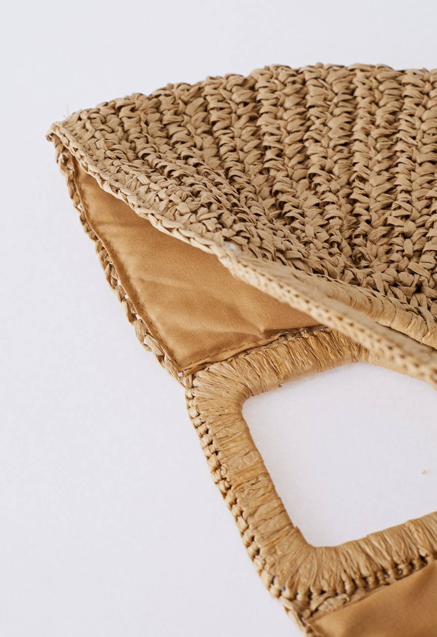 Semicircle Woven Straw Handbag in Tan