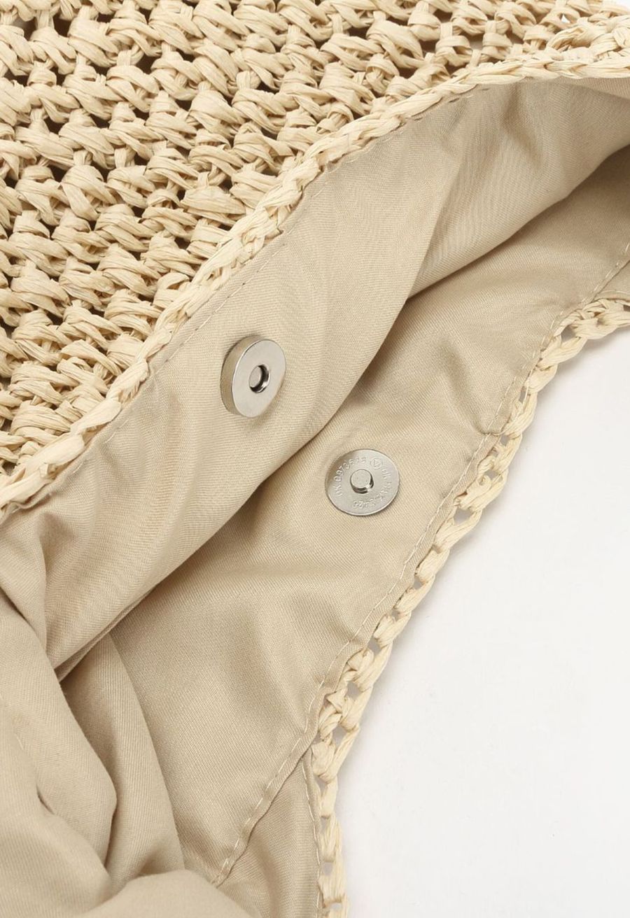 Tassel Hem Woven Straw Shoulder Bag
