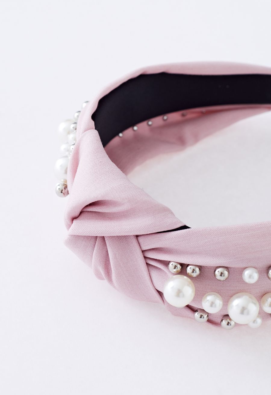 Pearl Decor Beaded Cloth Headband in Pink