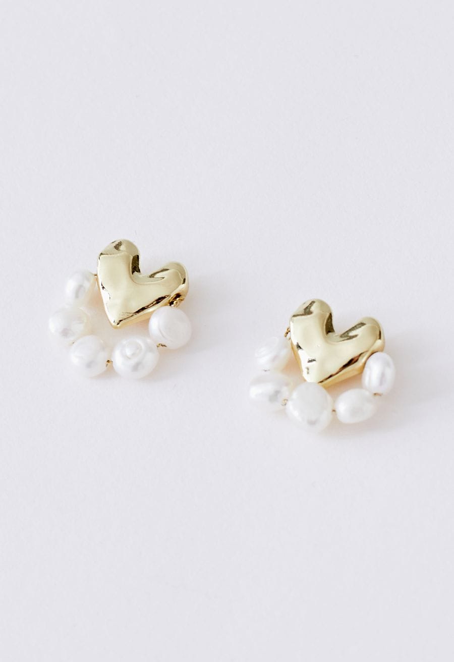 Golden Heart Pearl Trim Earrings