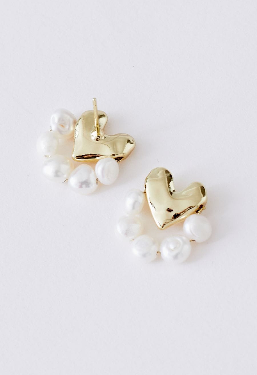 Golden Heart Pearl Trim Earrings
