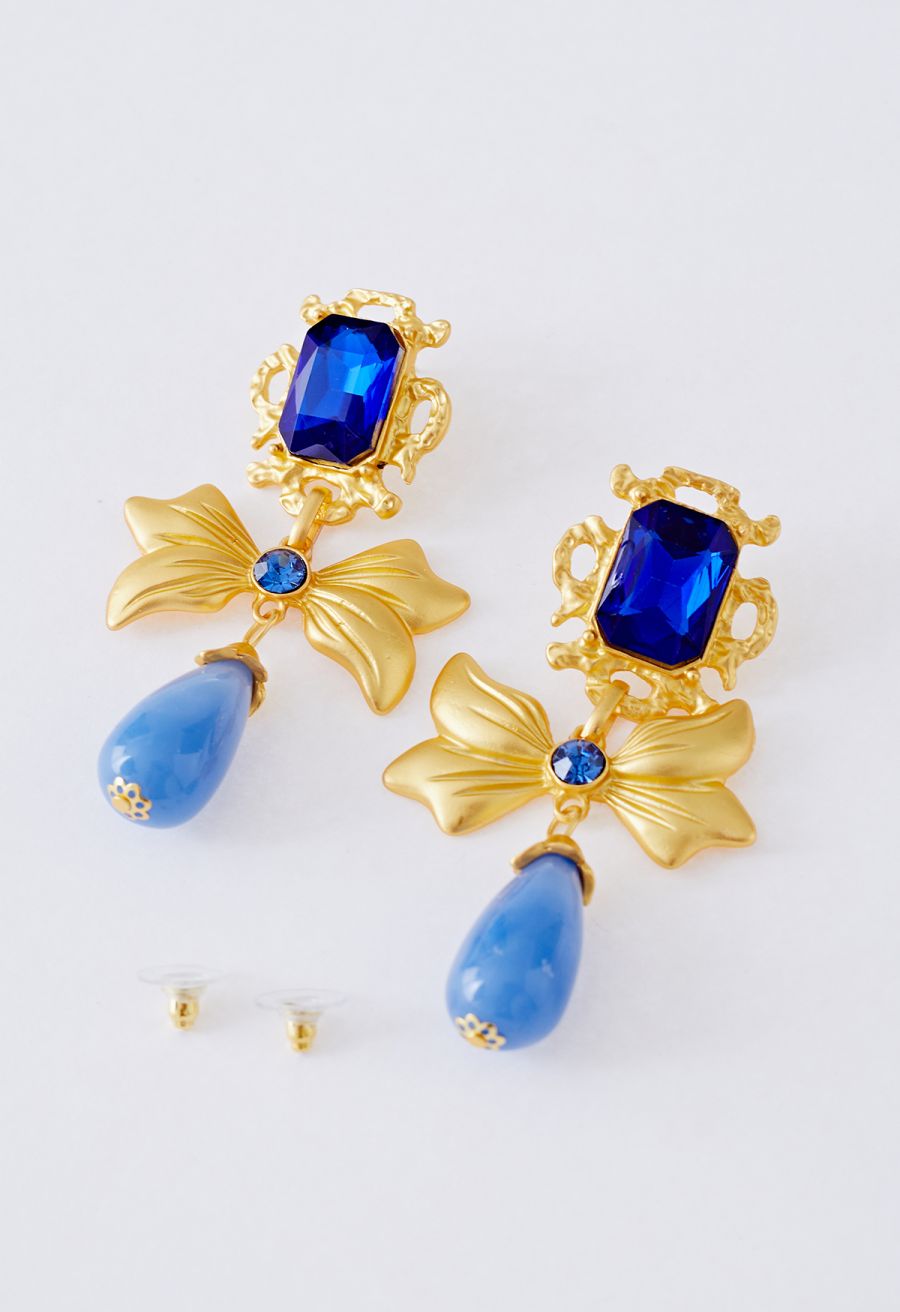 Golden Bowknot Colored Glaze Earrings