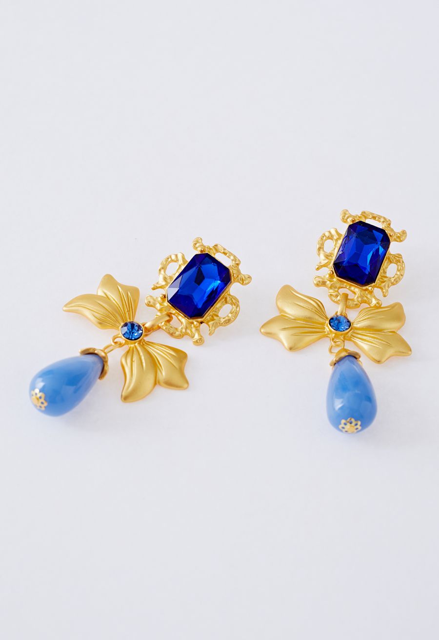 Golden Bowknot Colored Glaze Earrings