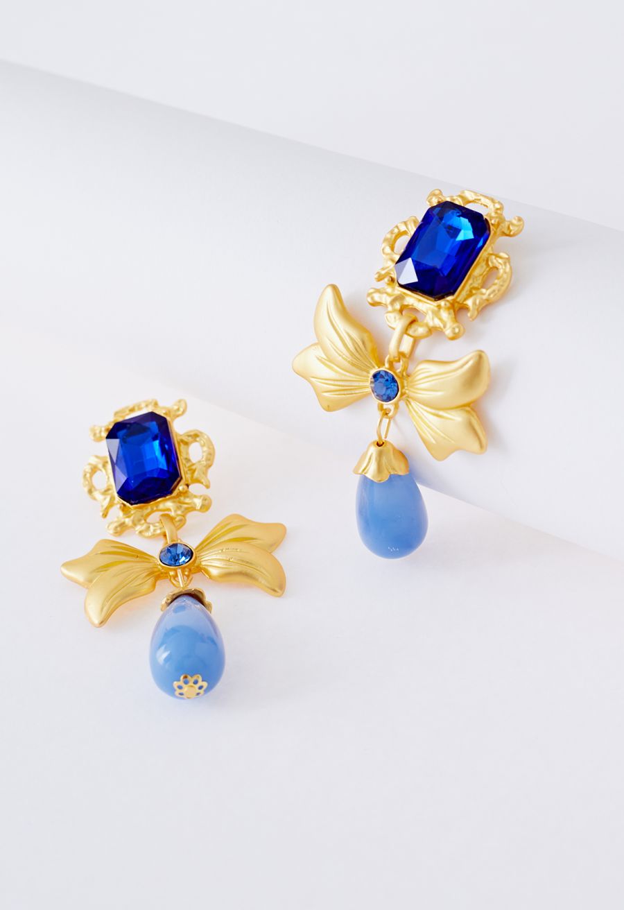 Golden Bowknot Colored Glaze Earrings