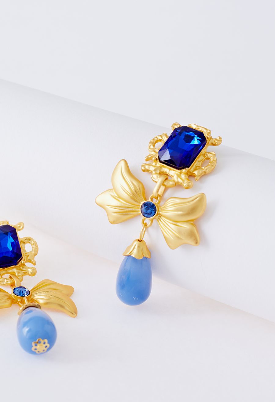 Golden Bowknot Colored Glaze Earrings