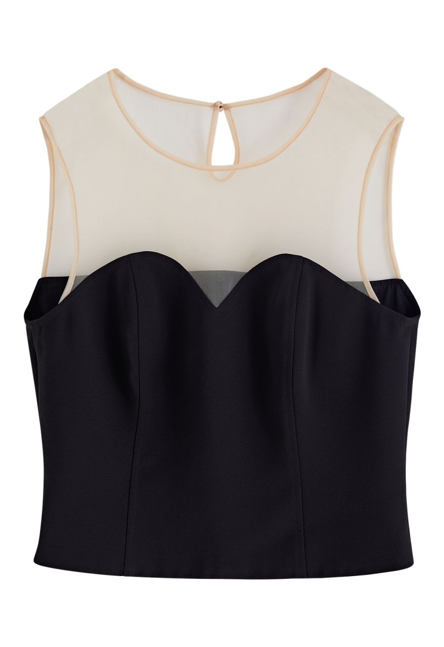 Mesh Shoulder Sweetheart Sleeveless Top