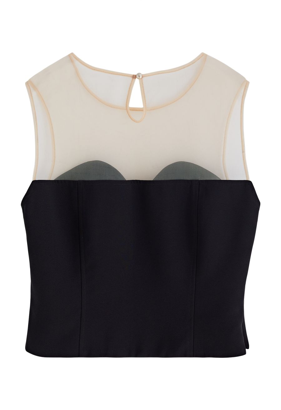 Mesh Shoulder Sweetheart Sleeveless Top
