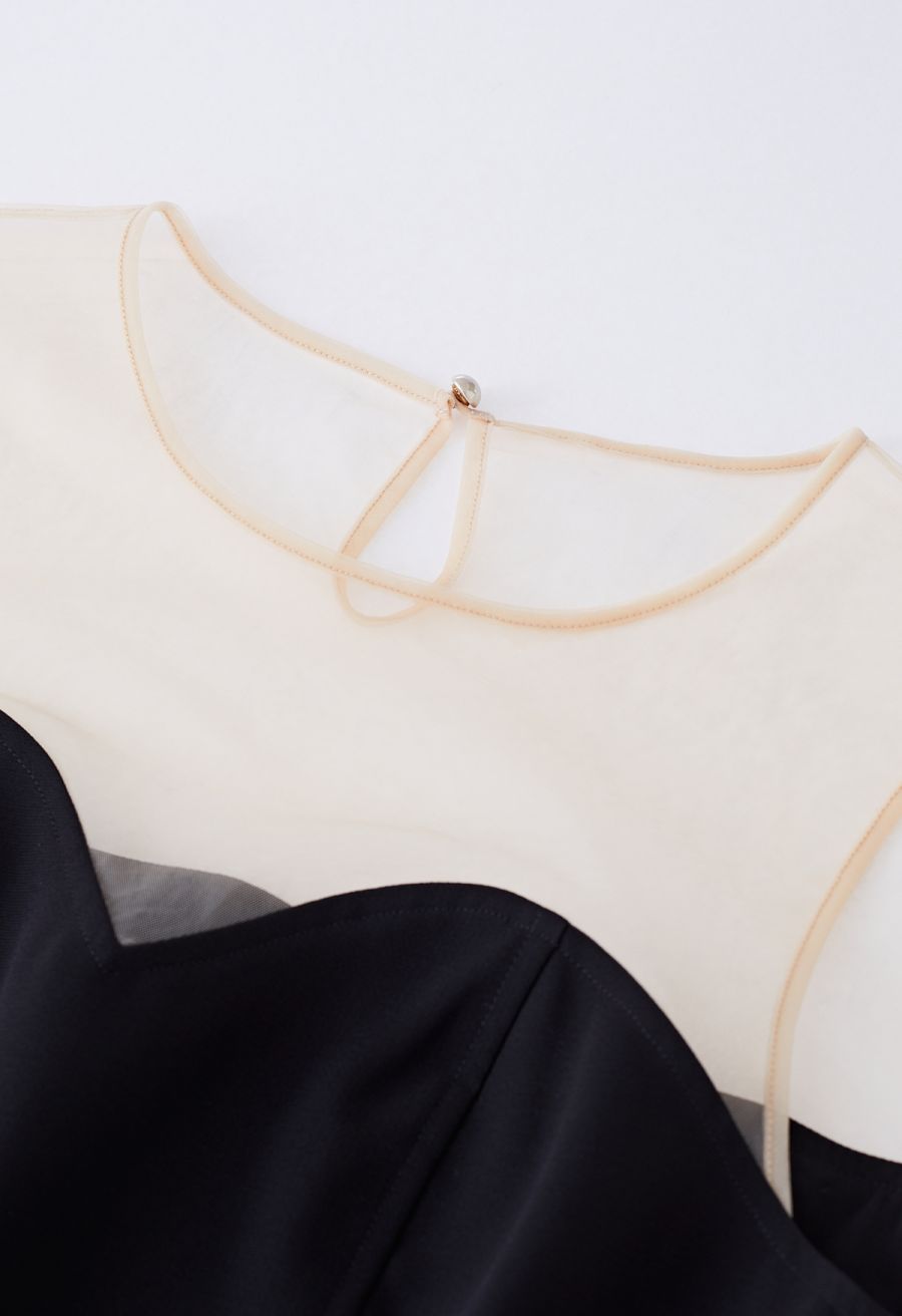 Mesh Shoulder Sweetheart Sleeveless Top