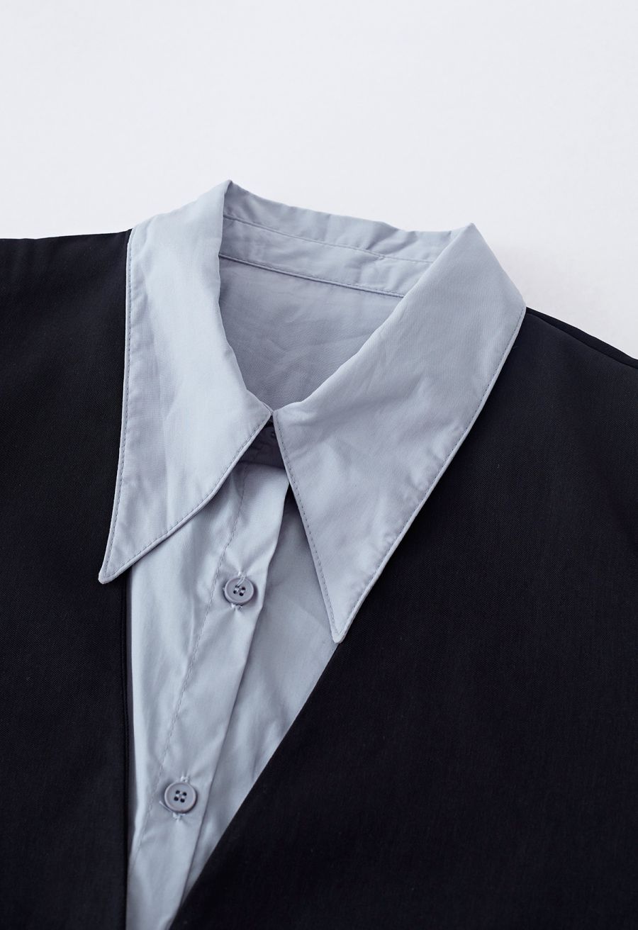 Contrast Fake Two-Piece Blazer in Black