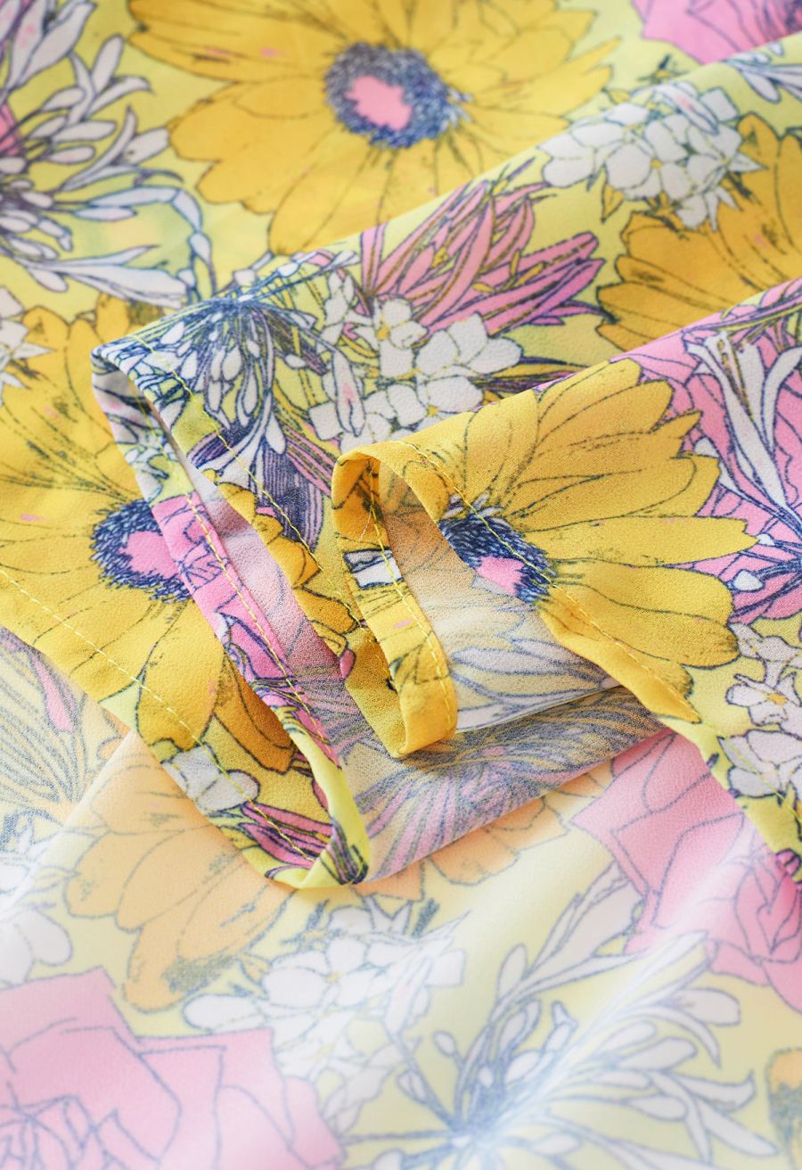 Flower Field Ruffled Overlay Off-Shoulder Maxi Dress