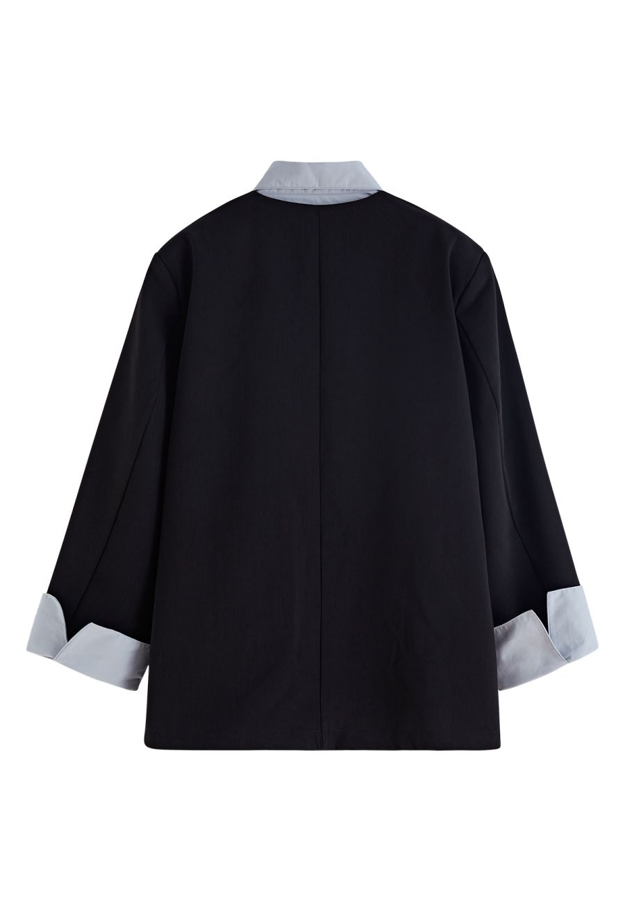 Contrast Fake Two-Piece Blazer in Black