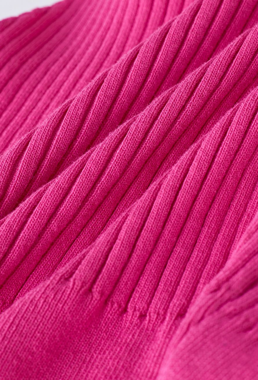 Knot Halter Neck Knit Crop Top in Hot Pink
